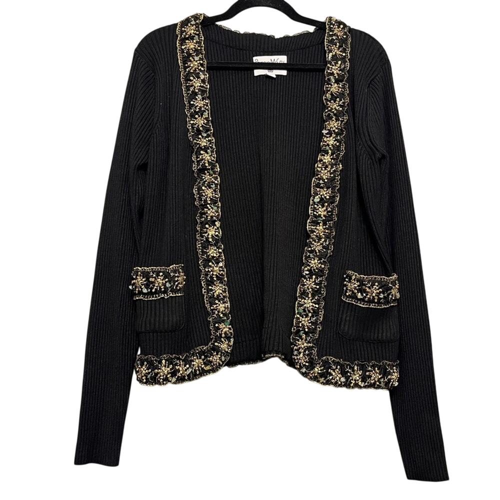 Vintage 90s Crystal Embellished Cardigan Sweater Black Size L Cottage Granny